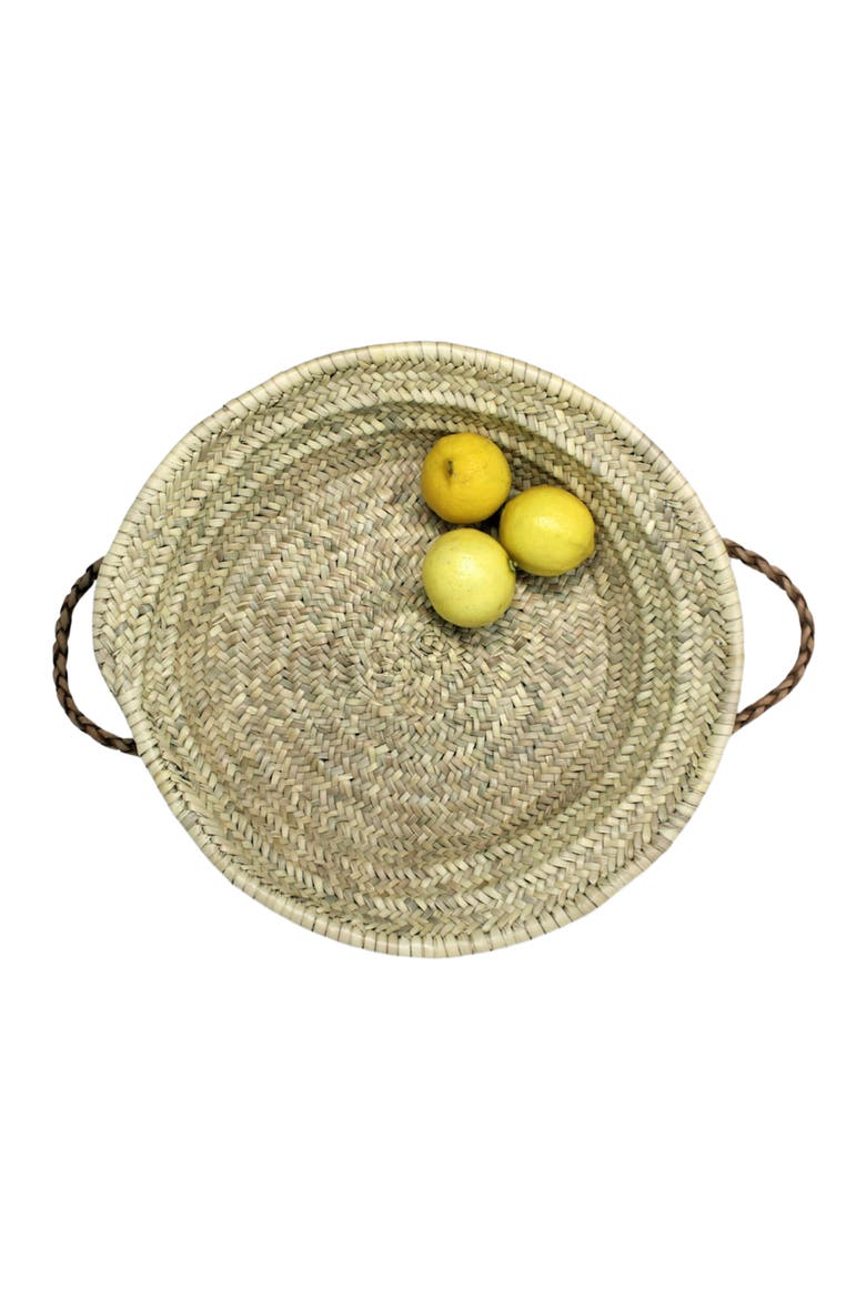 Handwoven Palm Tray with Leather Handles, Alternate, color, Natural