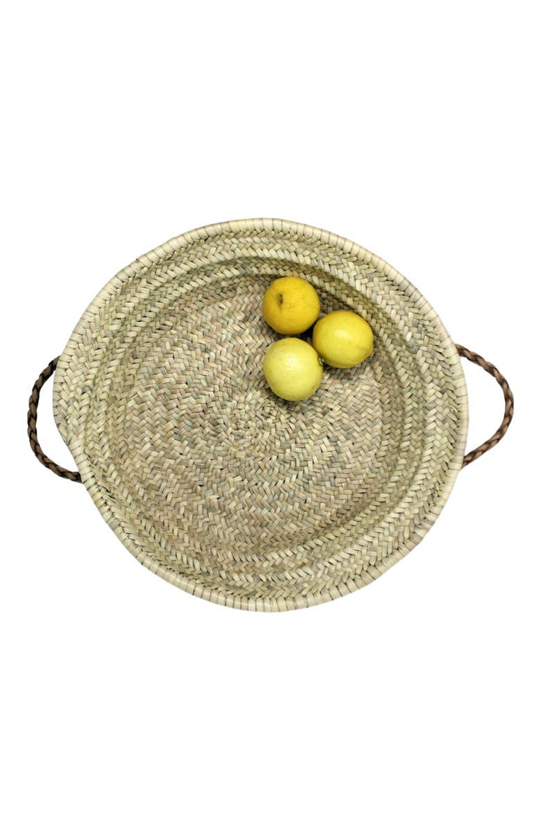 Alcantara Frederic Handwoven Palm Tray with Leather Handles, Alternate, color, Natural
