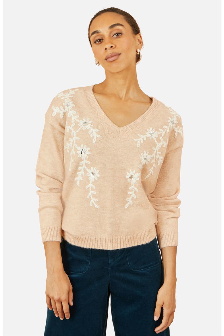 Floral Knitted Jumper, Main, color, Oatmeal