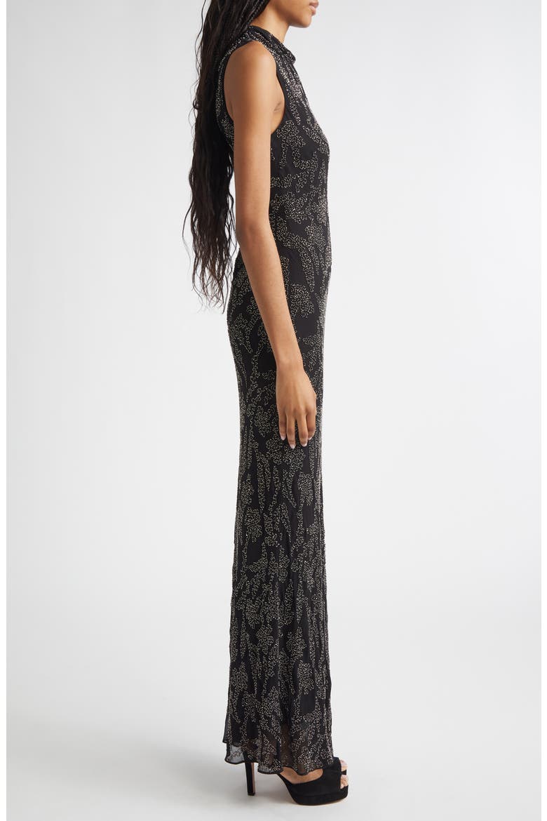 Sylven Beaded Mock Neck Maxi Dress, Alternate, color, BLACK