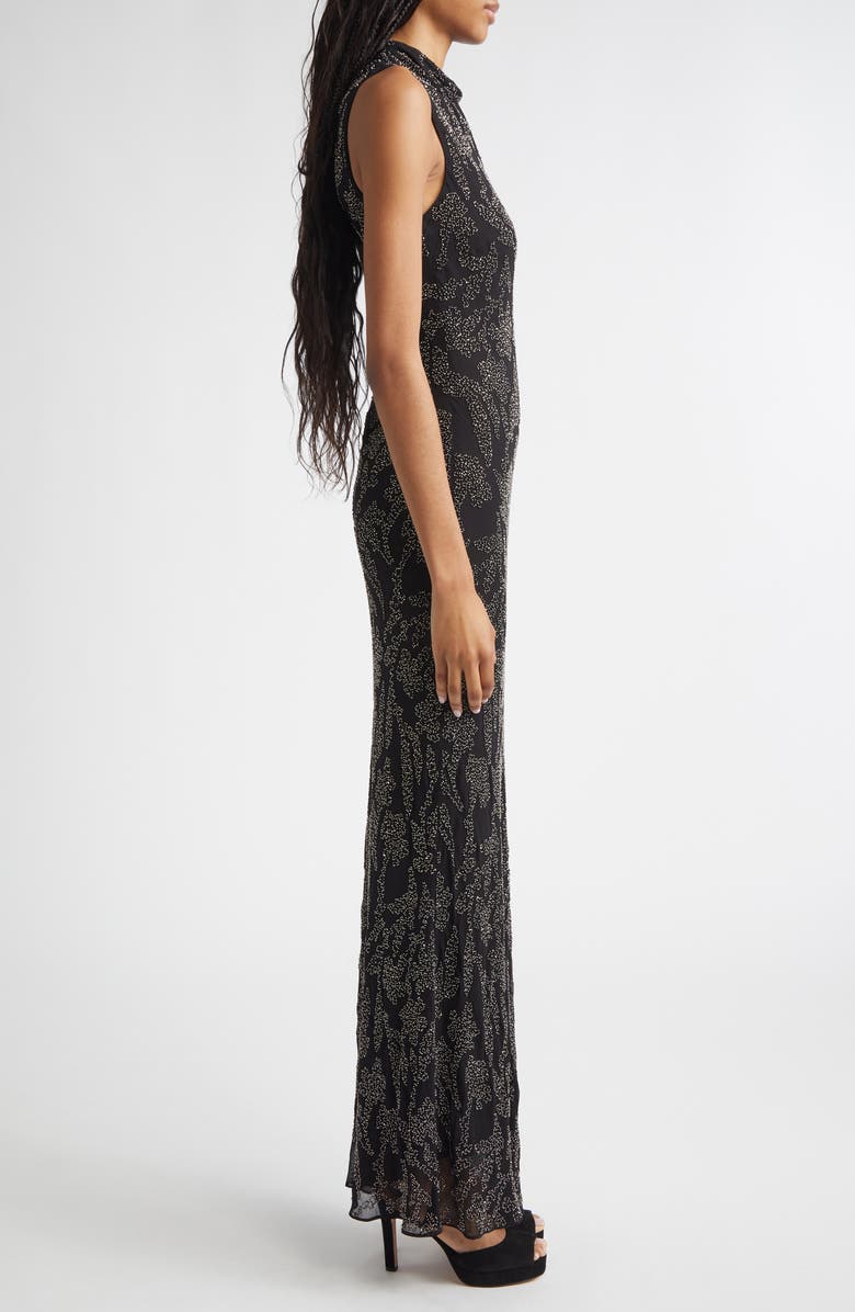 Veronica Beard Sylven Beaded Mock Neck Maxi Dress, Alternate, color, Black