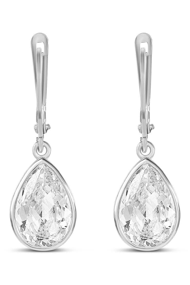 Classic Bezel Pear Drop Earrings, Main, color, SILVER