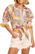 Ramy Brook Zola Tile Print Tie Front Shirt