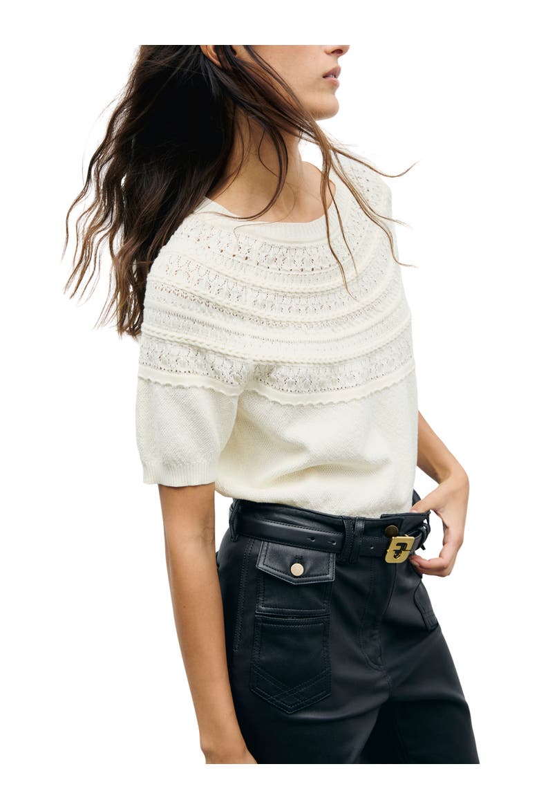 Roberte Cotton Short Sleeve Knitted Top, Alternate, color, White