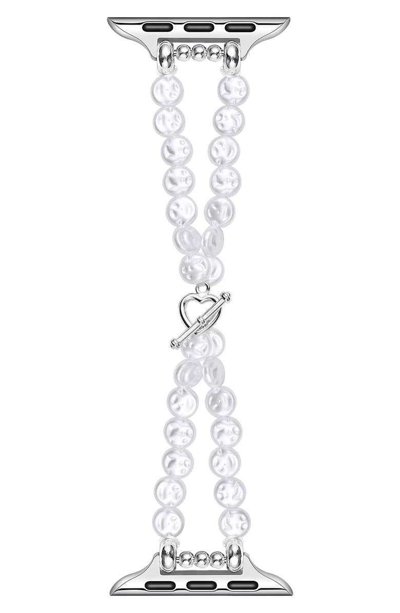 The Posh Tech Eloise Imitation Pearl Apple Watch<sup>®</sup> Bracelet Watchband, Main, color, White