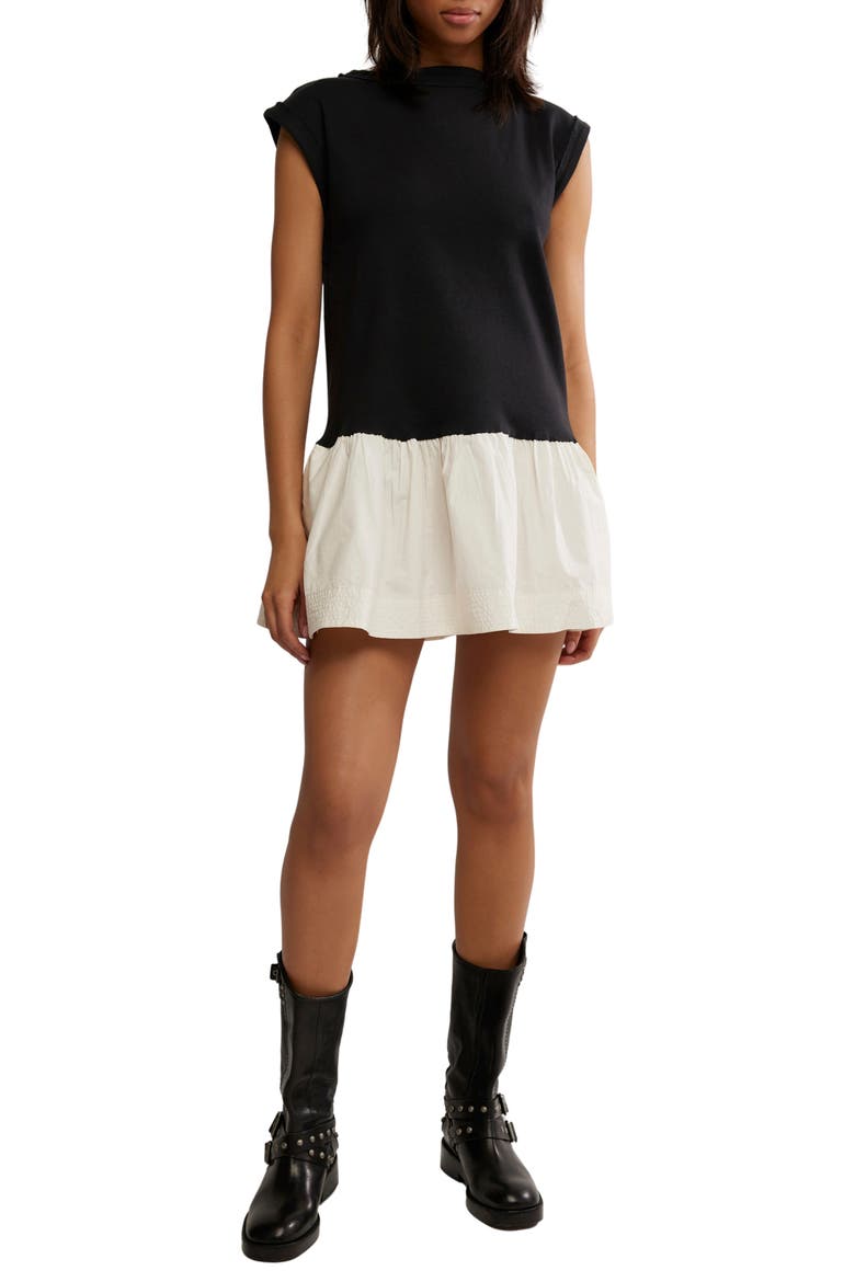 Enya Mixed Media Minidress, Main, color, BLACK COMBO