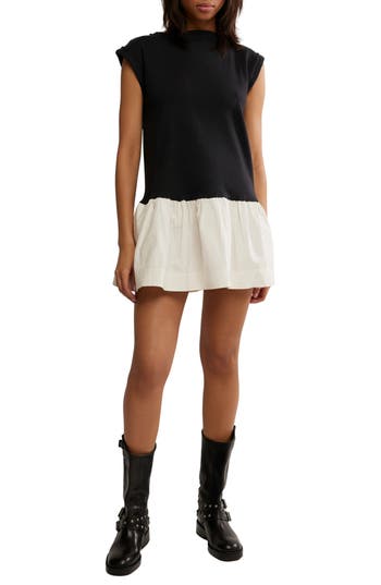 Free People Enya Mixed Media Minidress In Black
