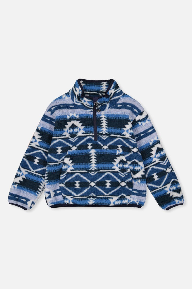 Mid-Season Plush Half Zip Kangaroo Pocket Pullover Jacket, Main, color, Aztec Blue