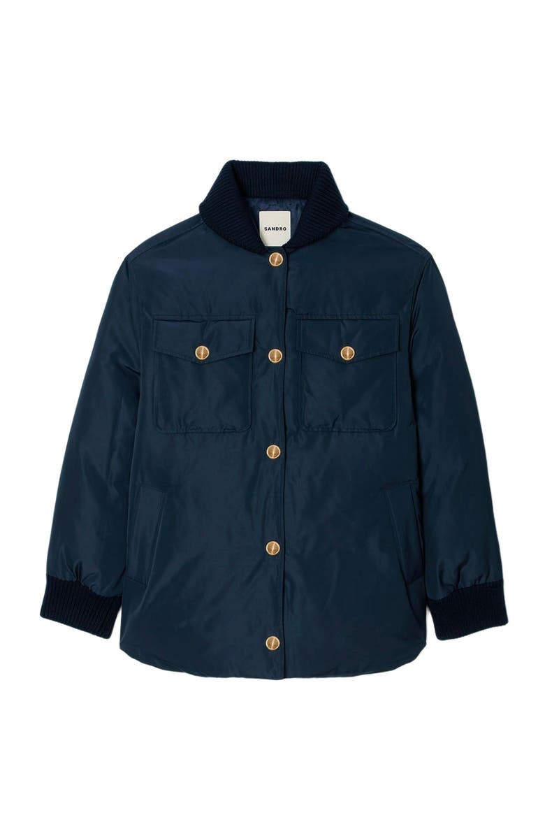 SANDRO Puffer jacket with teddy collar, Alternate, color, Navy Blue
