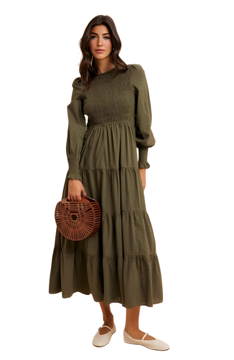 Smocked Tiered Long Sleeve Maxi Dress