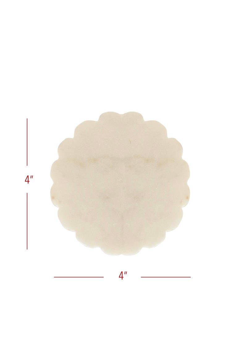 4" Emery Vintage Scalloped White Marble Coasters Set of 3 with Jute Tie, Alternate, color, White