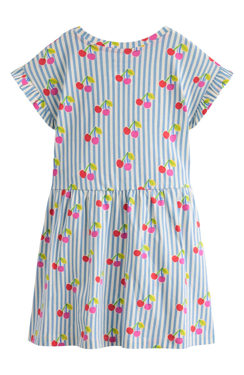 Mini Boden Kids' Stripe & Cherry Cotton Jersey Dress, Alternate, color, Blue Cherry Stripe