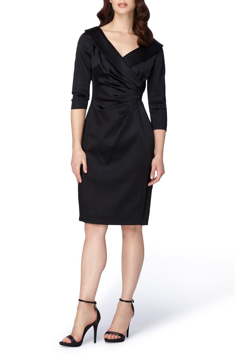 Tahari Portrait Collar Satin Sheath Dress, Main, color,
