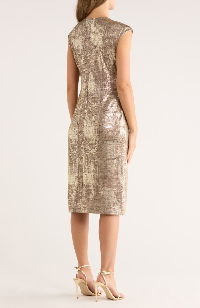 Connected Apparel Foiled Jersey Short Sleeve Dress, Alternate, color, Flax