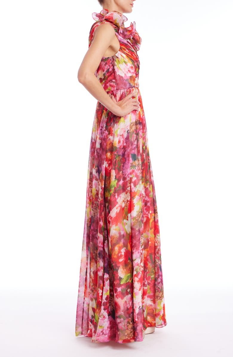 Badgley Mischka Collection Floral One-Shoulder Gown, Alternate, color, Pink Multi