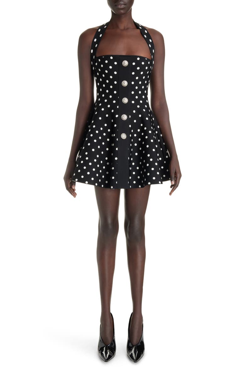 Balmain Polka Dot Halter Neck Minidress, Main, color,