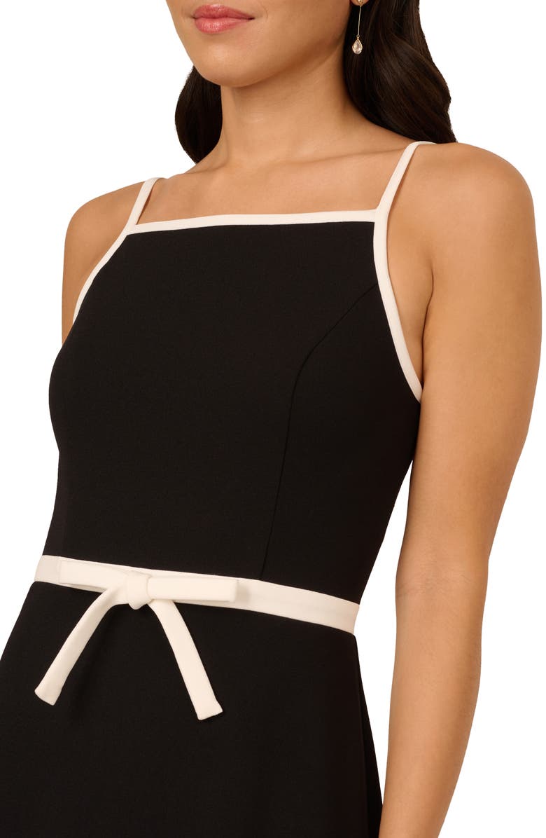 Adrianna Papell Bow A-Line Crepe Dress, Alternate, color, Black/ Ivory