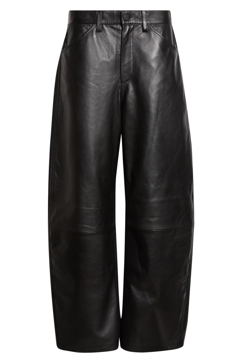 Tribeca Leather Barrel Leg Pants, Alternate, color, BLACK