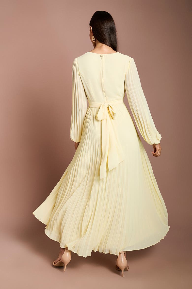 Pleated Wrap V-Neck Maxi Dress, Alternate, color, Lemon