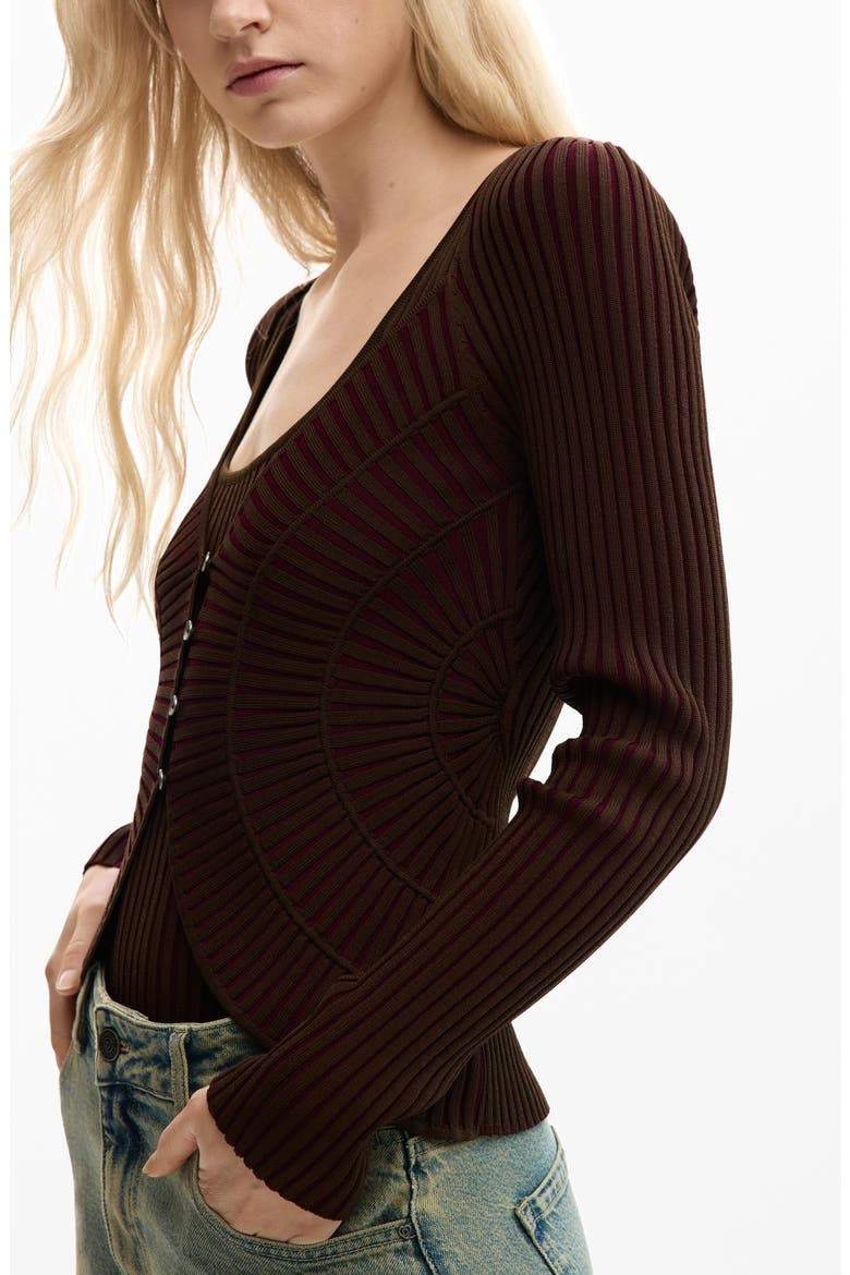 Rib Knit Cardigan, Alternate, color, BROWN