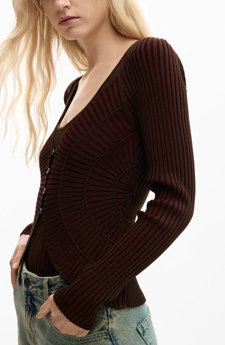 Desigual Rib Knit Cardigan, Alternate, color, Brown