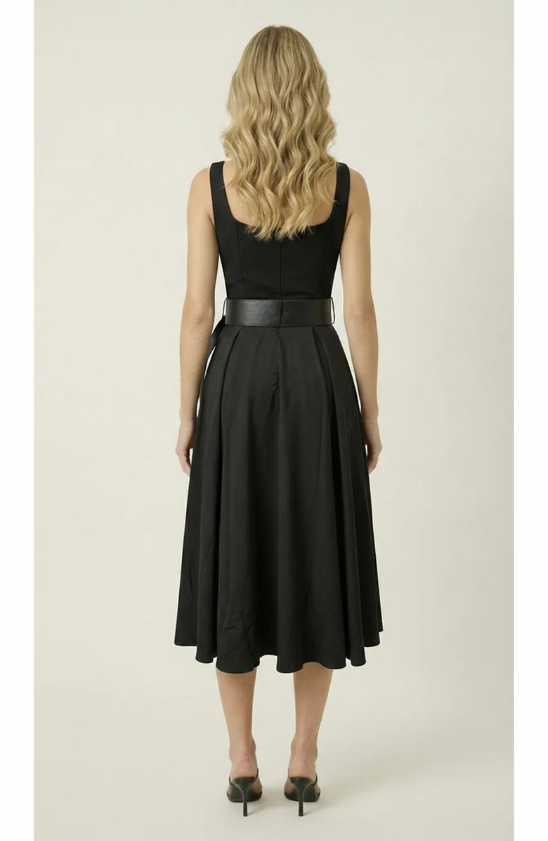 Modenaire Belted Scoop Neck Midi Dress, Alternate, color, Black