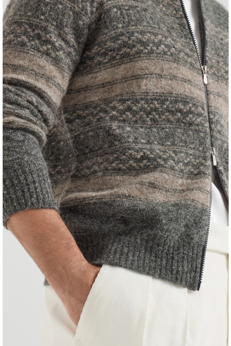 Alpaca, cashmere and wool nordic jacquard high-neck cardigan with zip, Alternate, color, Black