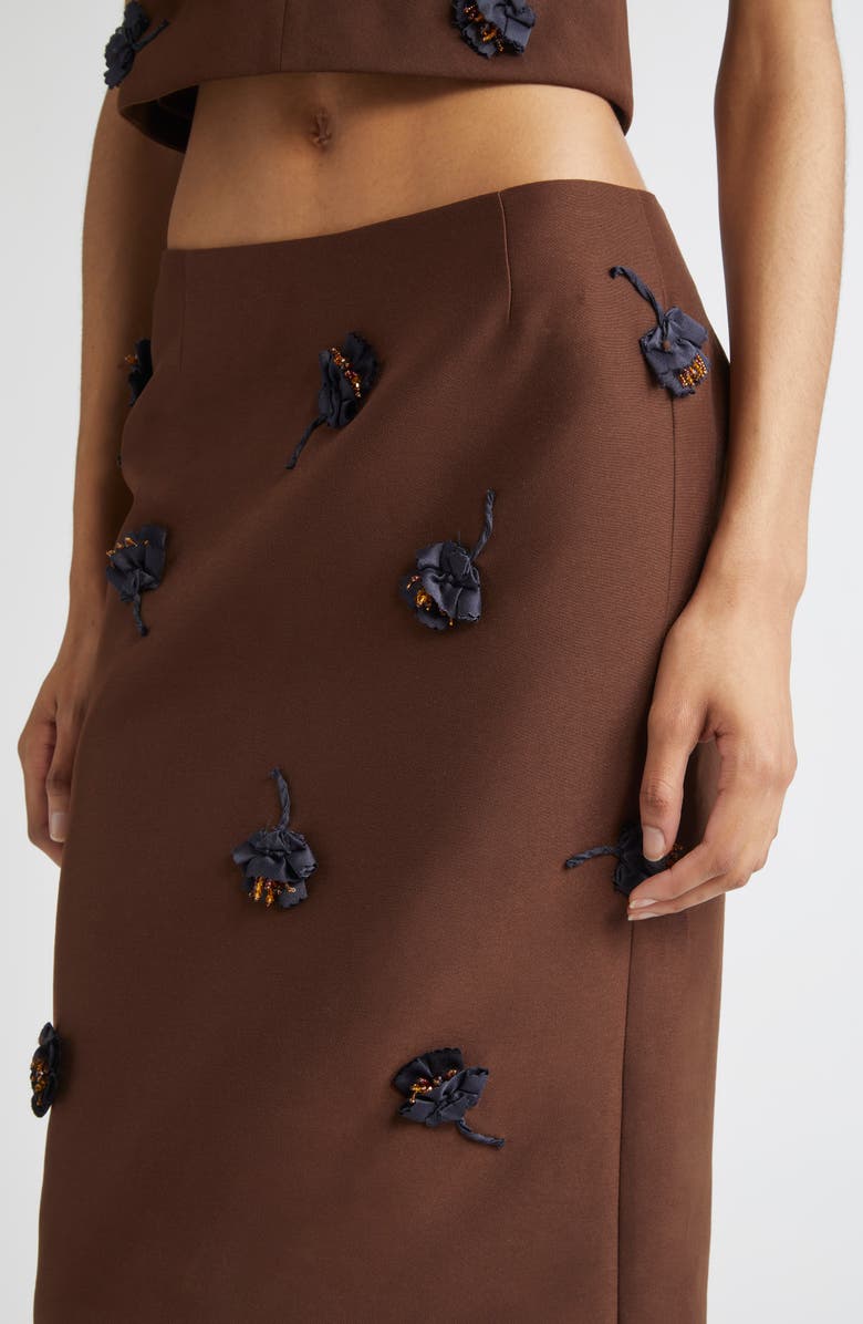 Shushu/Tong Floral Appliqué Straight Midi Skirt, Alternate, color, Brown