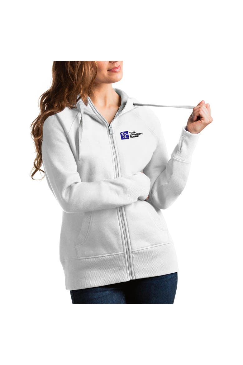 Women's Antigua White Tulsa Community College Victory Full-Zip Hoodie, Main, color, White