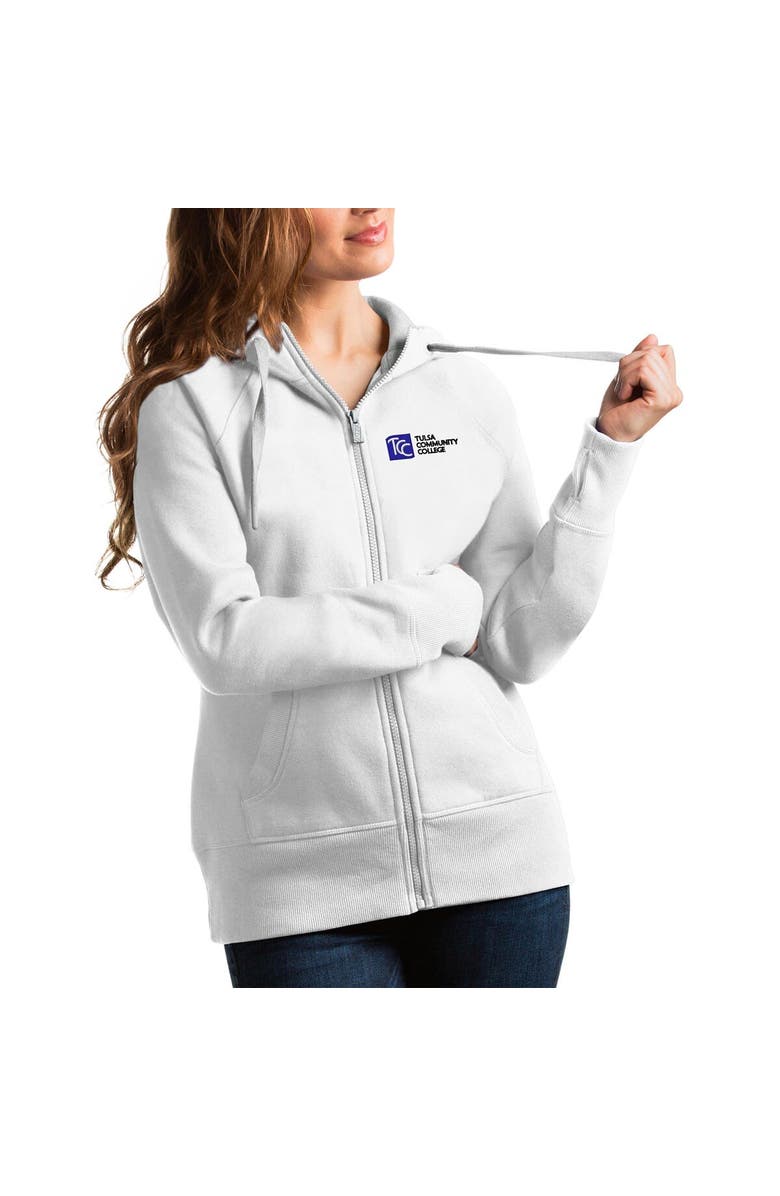 ANTIGUA Women's Antigua White Tulsa Community College Victory Full-Zip Hoodie, Main, color, White