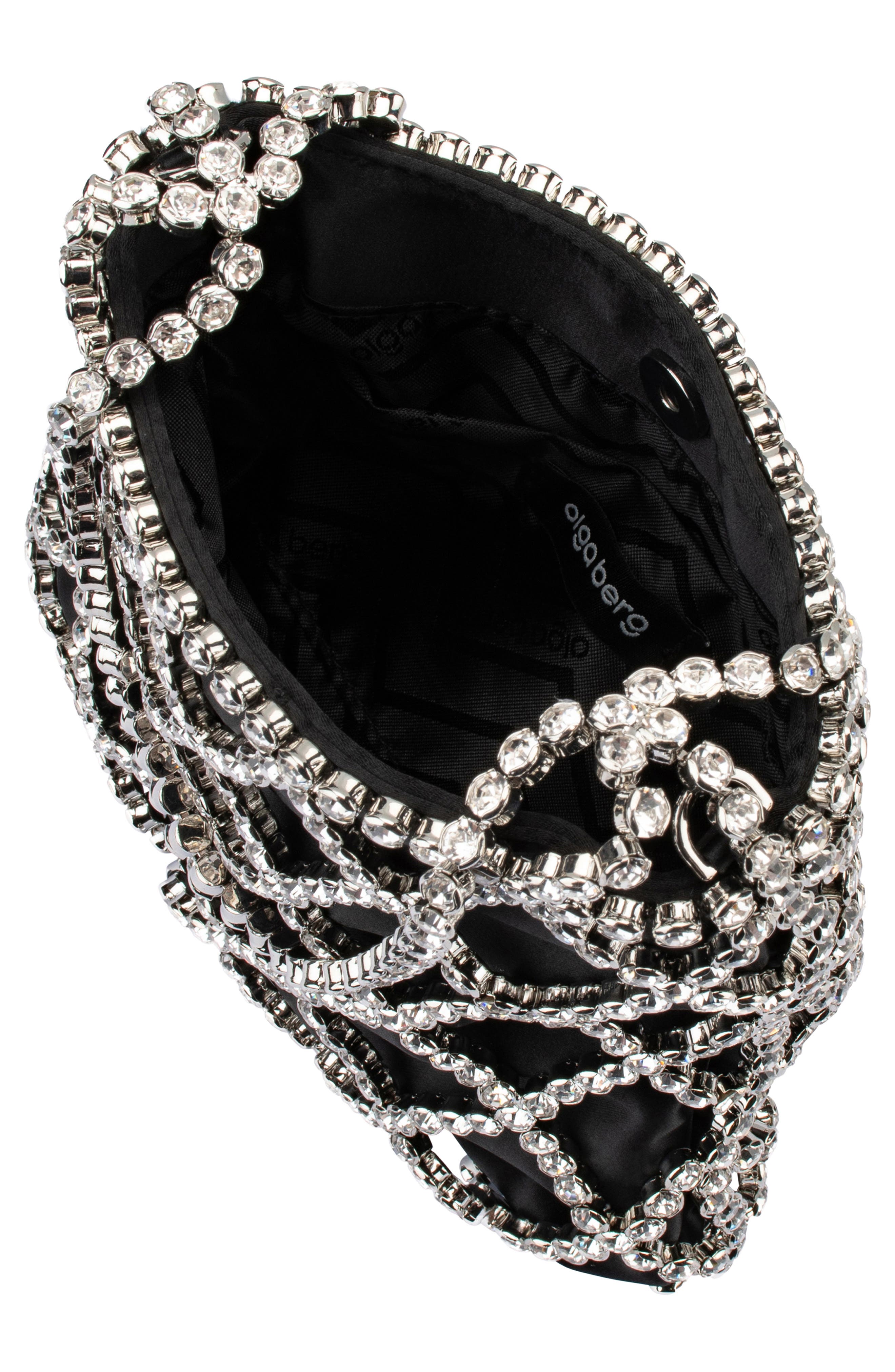 Olga Berg Kit Crystal Cage Satin Evening Bag, Alternate, color, Black