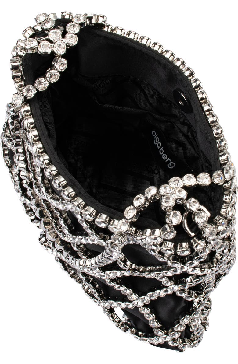 Olga Berg Kit Crystal Cage Satin Evening Bag, Alternate, color, Black