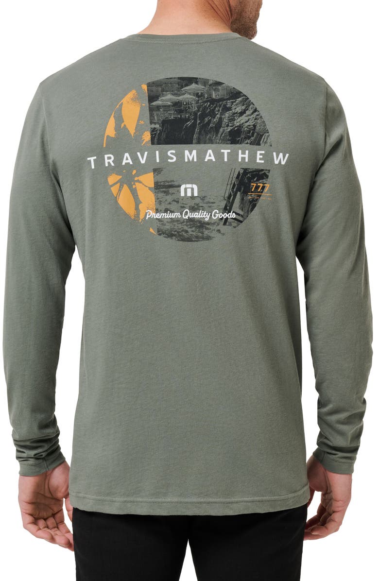 TravisMathew Big Bay Long Sleeve Cotton Graphic T-Shirt, Alternate, color, Dark Olive