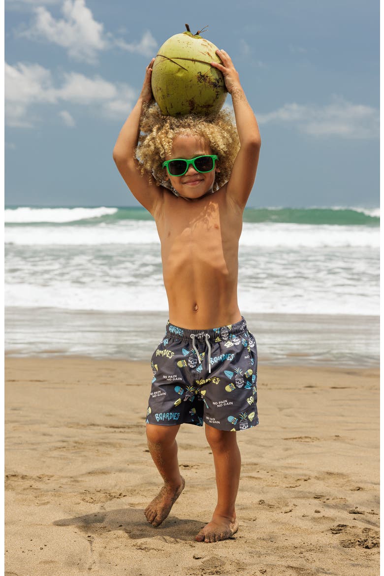 Kids' No Pain No Gain Swim Trunks, Alternate, color, BLACK