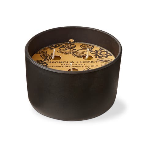 Magnolia Honey Beeswax Scented Candle Black Glass Container