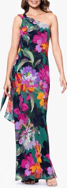 Xscape Evenings Floral One-Shoulder Chiffon Gown
