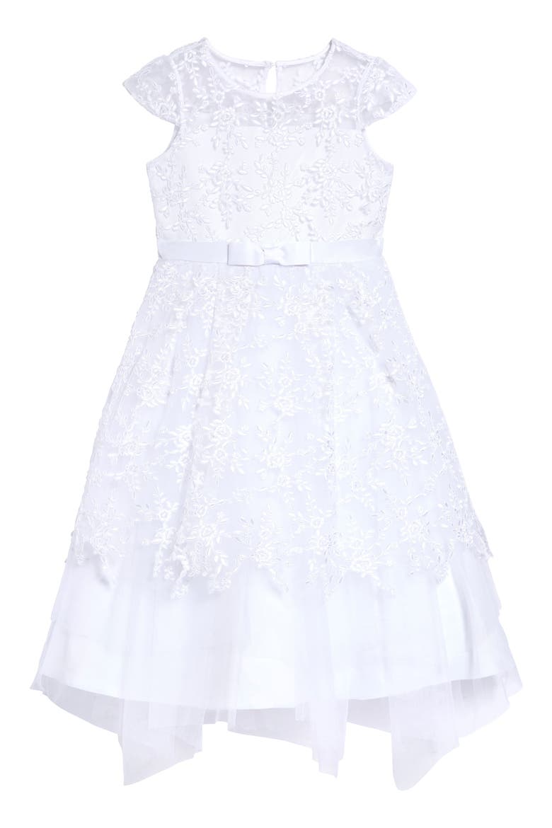 Kids' Embroidered Lace First Communion Dress, Main, color, WHITE
