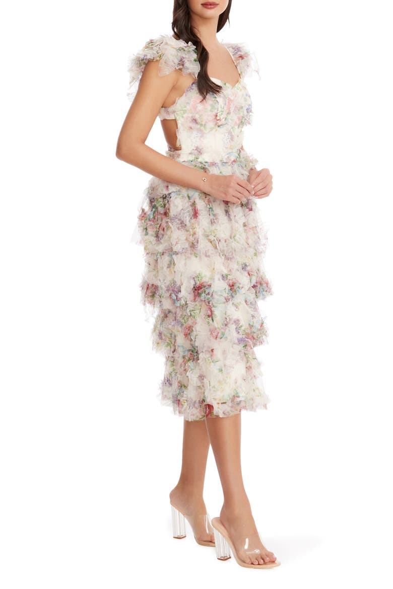 Kristen Flutter Sleeve Ruffle Tier Dress, Alternate, color, IVORY MULTI