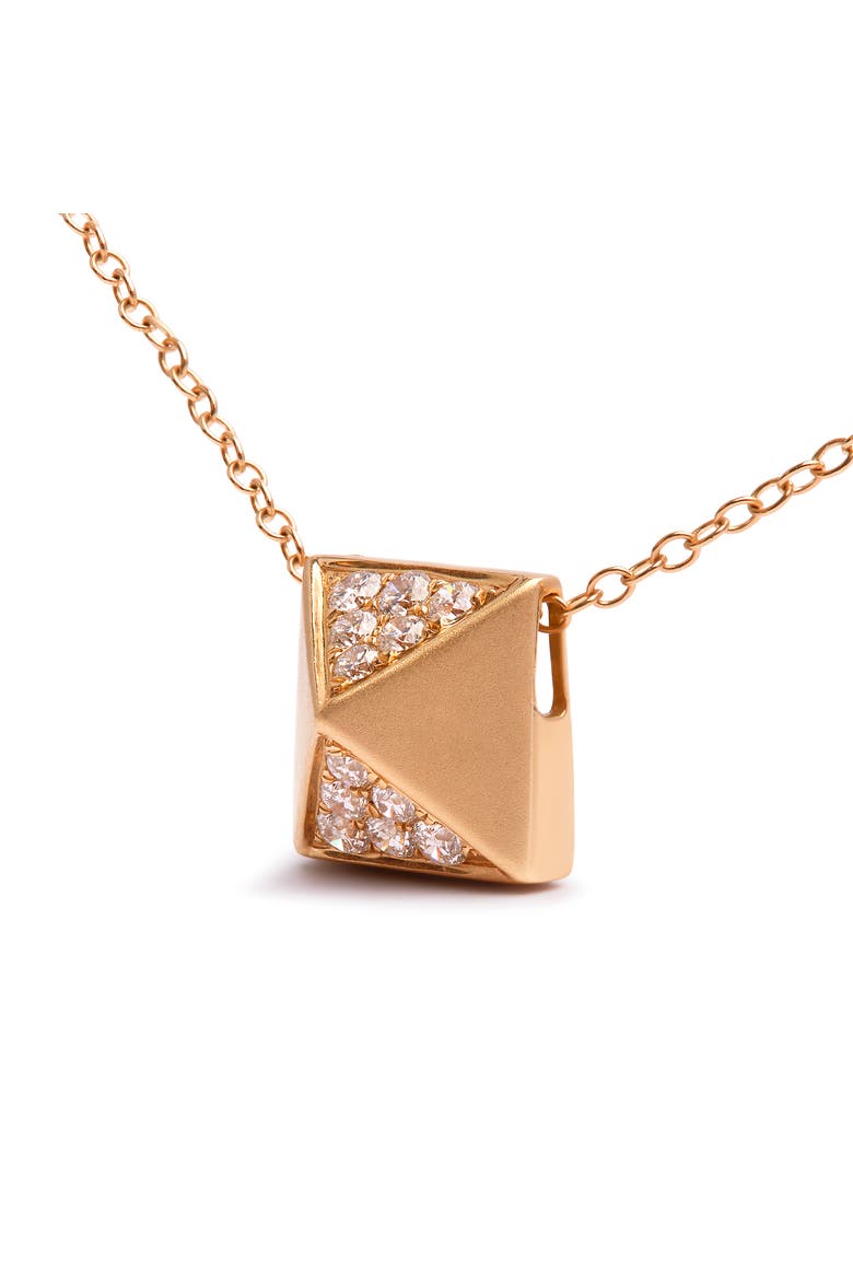 14K Yellow Gold 1/4 Cttw Diamond Matte Finished Pyramid Pendant Necklace, Alternate, color, Yellow