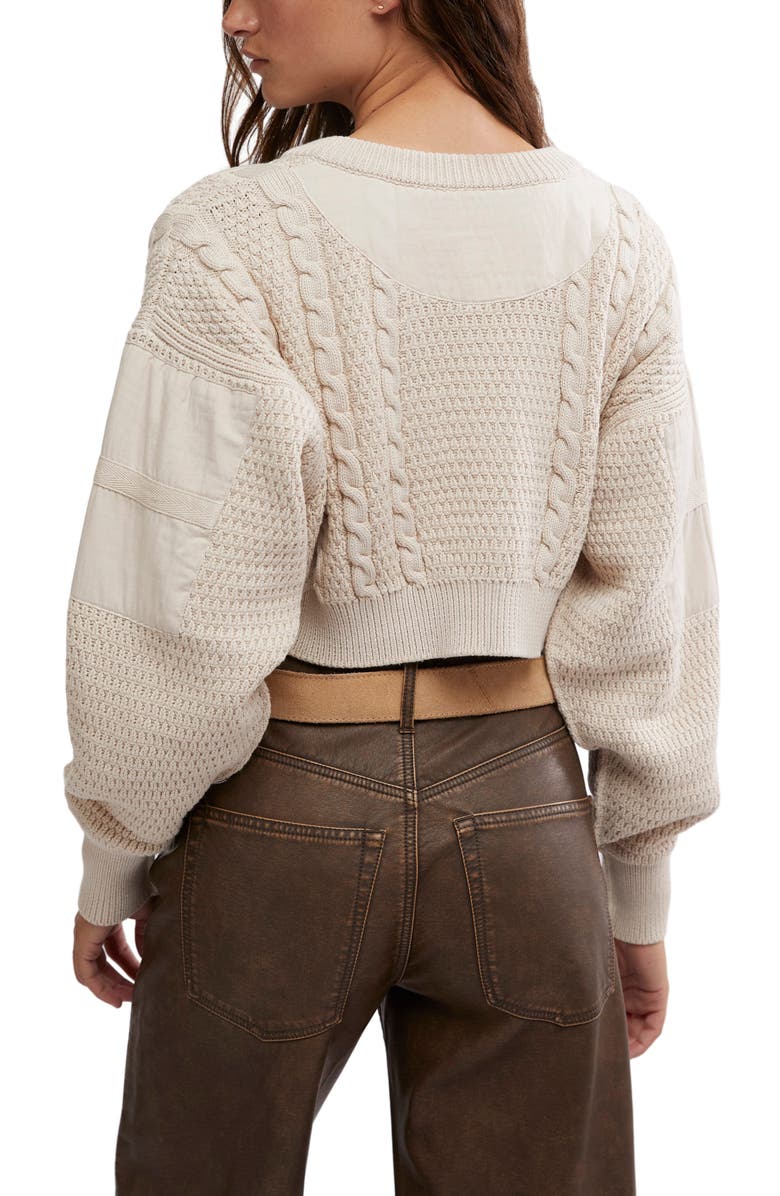 Free People Mixed Media Cotton Blend Cable Cardigan, Alternate, color, 