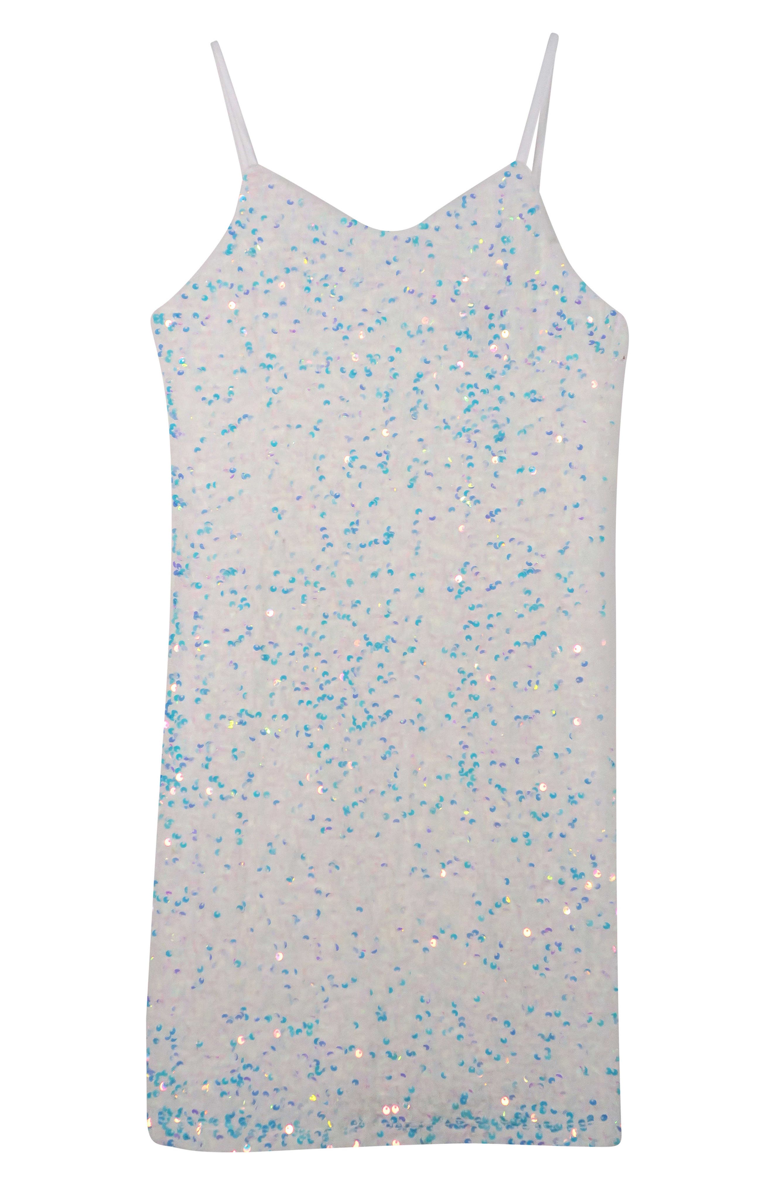 Zunie Kids' Sequin Velvet Party Dress in White/Iridescent 