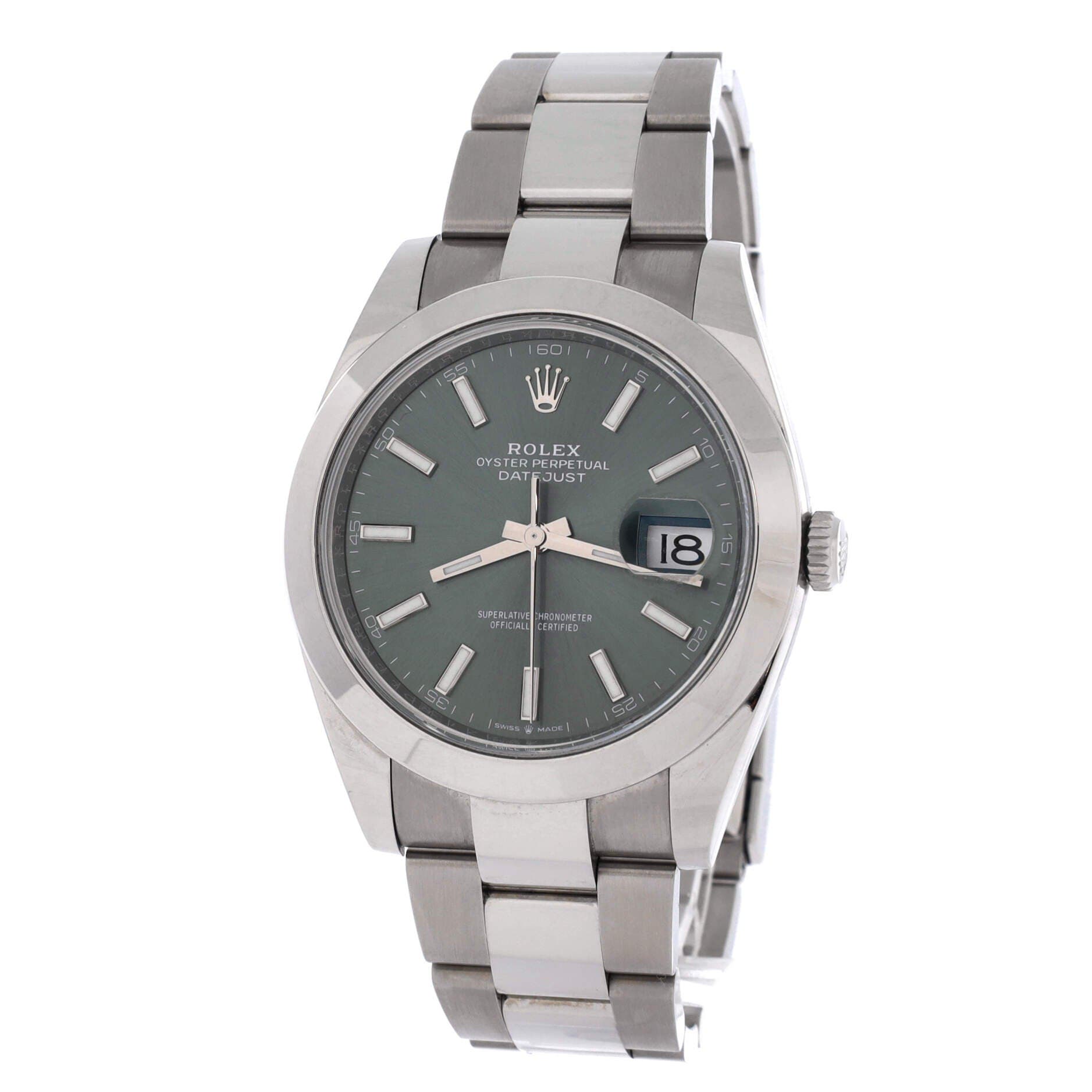 Oyster Perpetual Datejust Mint Green Automatic Watch Stainless Steel 41, Alternate, color, Metallic Silver