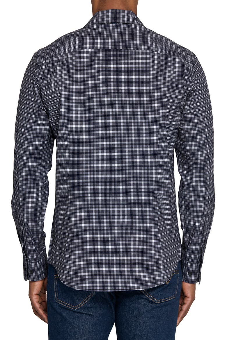 Basic Slim Fit Black & Grey Plaid Performance Button-Up Shirt, Alternate, color, BLACK