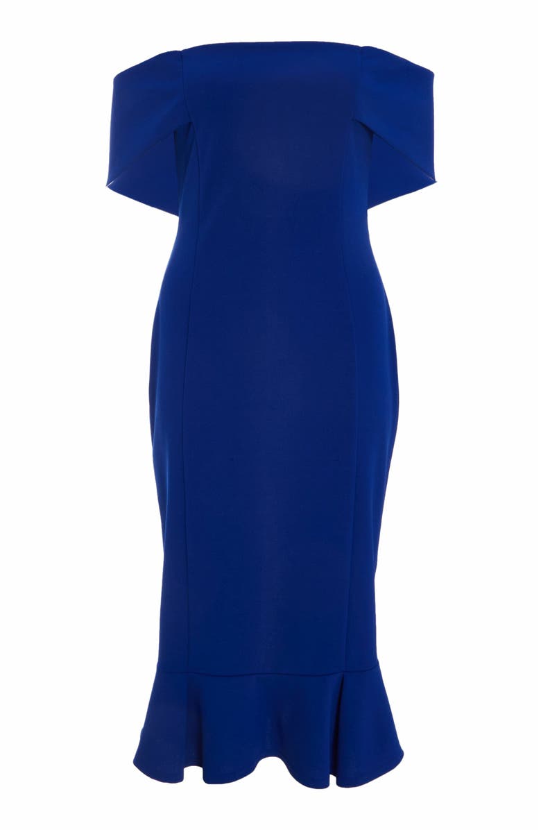 QUIZ Bardot Midi Dress With Frilled Hem, Alternate, color, 