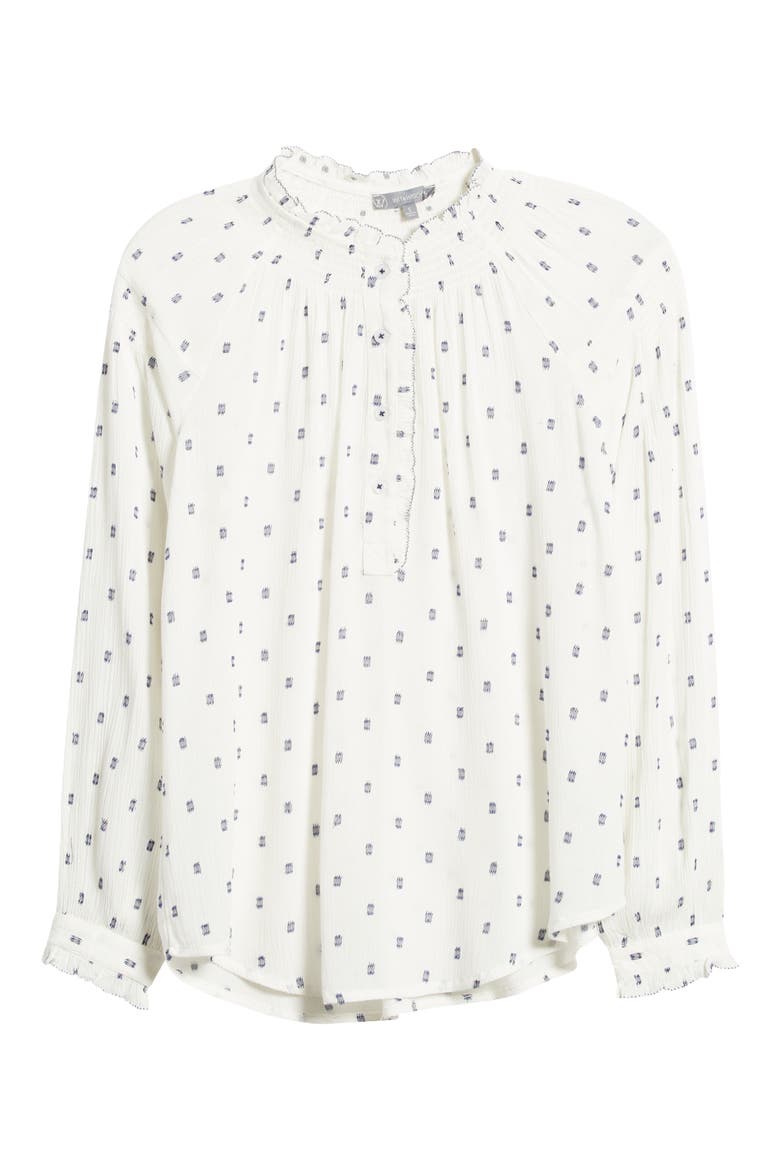 Smocked Print Top, Alternate, color, OFF WHITE/ COASTAL BLUE