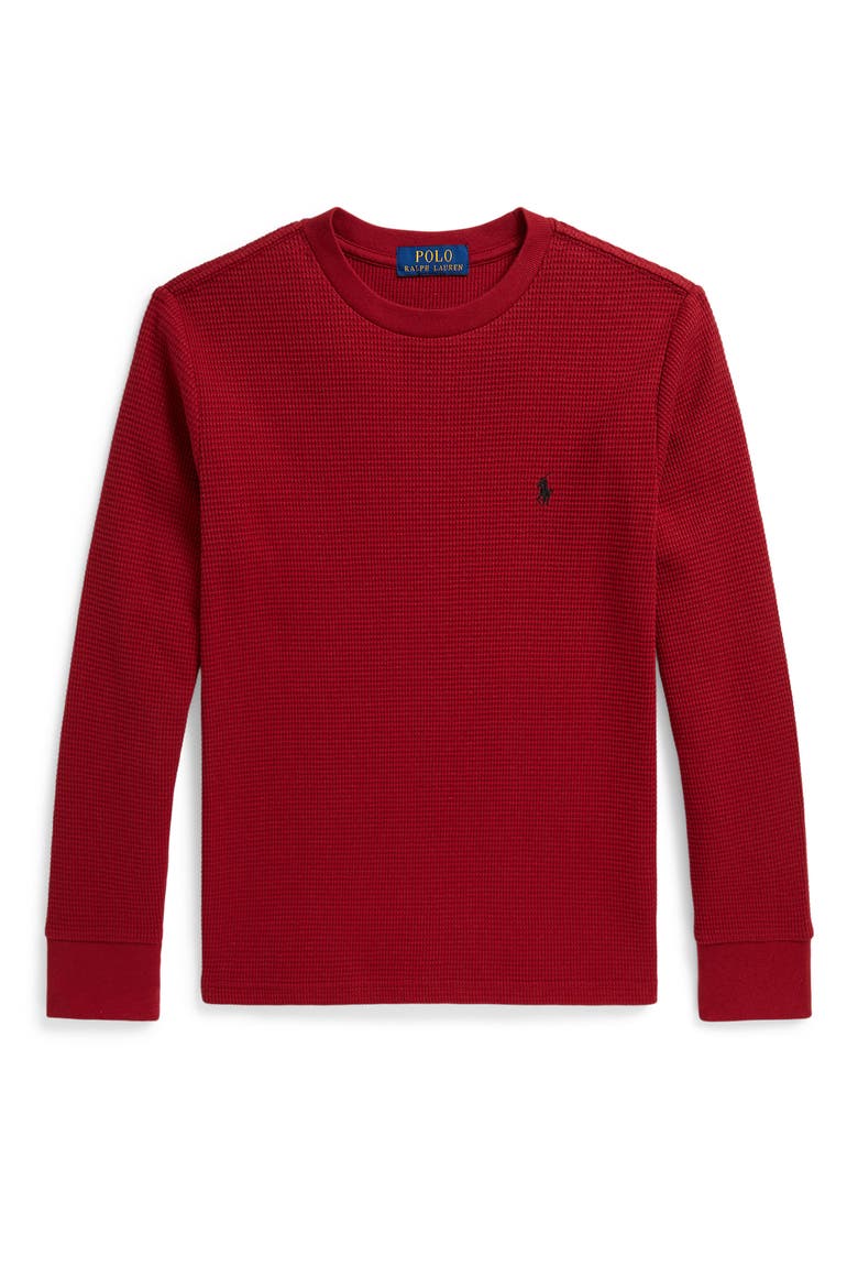 Kids' Waffle Knit Cotton Long Sleeve T-Shirt, Main, color, EATON RED