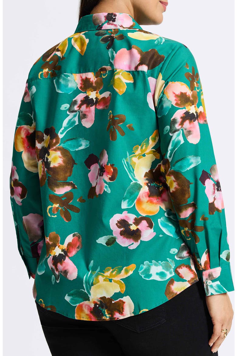 Zoey Watercolor Non-Iron Cotton Button-Up Shirt, Alternate, color, GREEN MULTI