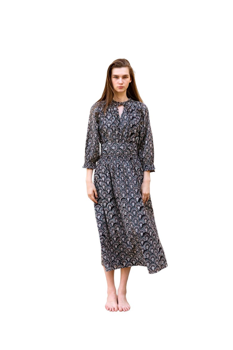 Hand-Printed Dree Maxi Dress, Main, color, Black - XS/S