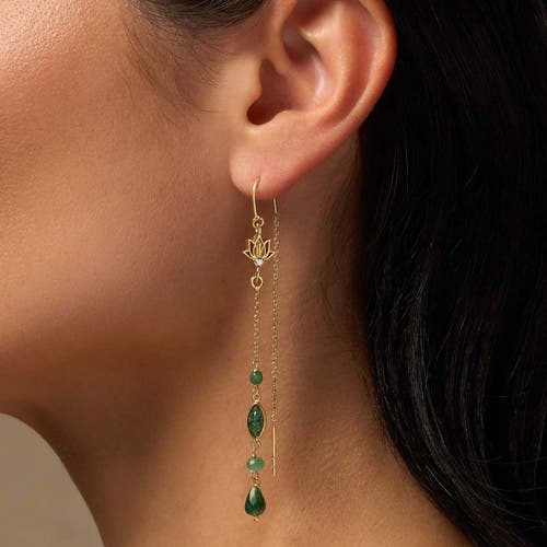 Karma And Luck Peaceful Perspective Lotus Jade Drop Gold Earrings In Gold