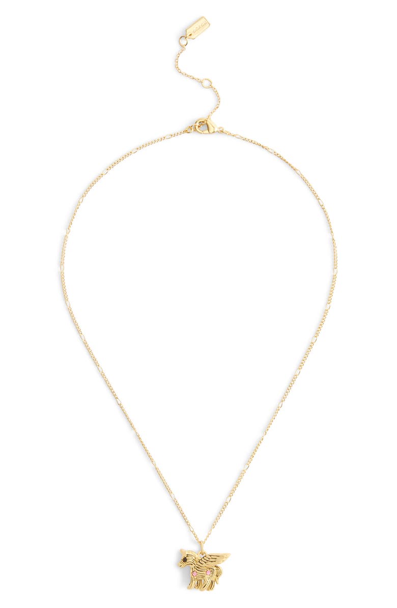 COACH Brushed Pegasus Short Pendant Necklace, Main, color, 